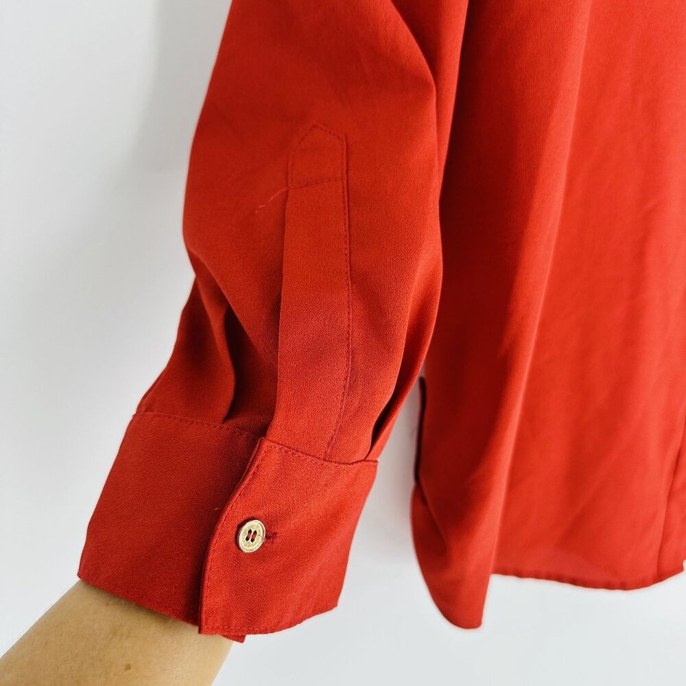 Calvin Klein Red Orange Modern Essential Notch Neck Button Down Long Sleeve Shir - Picture 7 of 12
